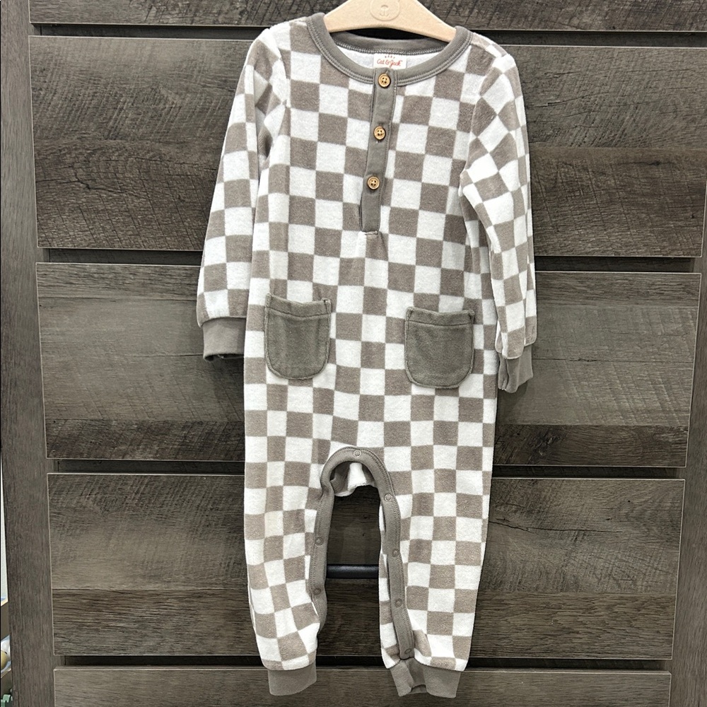 Cat & Jack Checkered One Piece Romper in Brown and White
